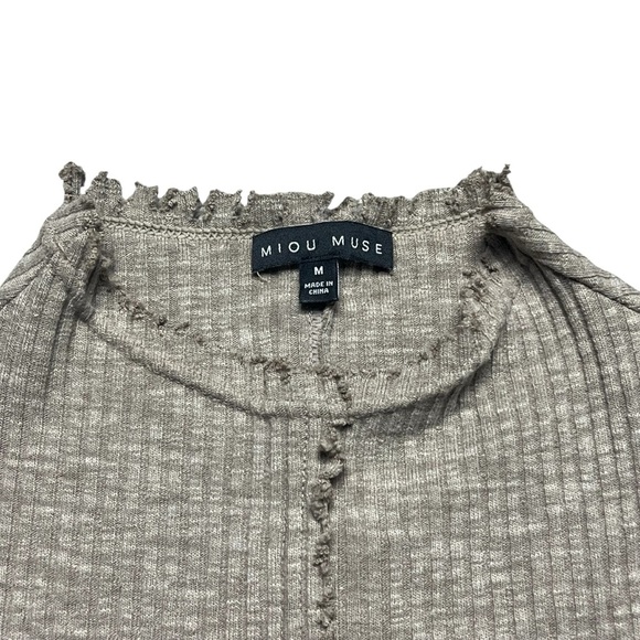 Miou Muse Ribbed Distressed Top Brown Size Medium - Picture 3 of 5